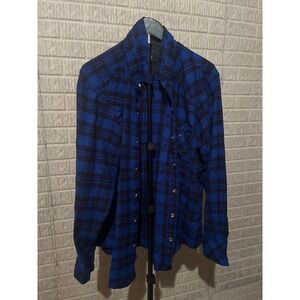 Greatland Sportswear Blue Black Plaid Western Snap Front Flannel Shirt Mens XL